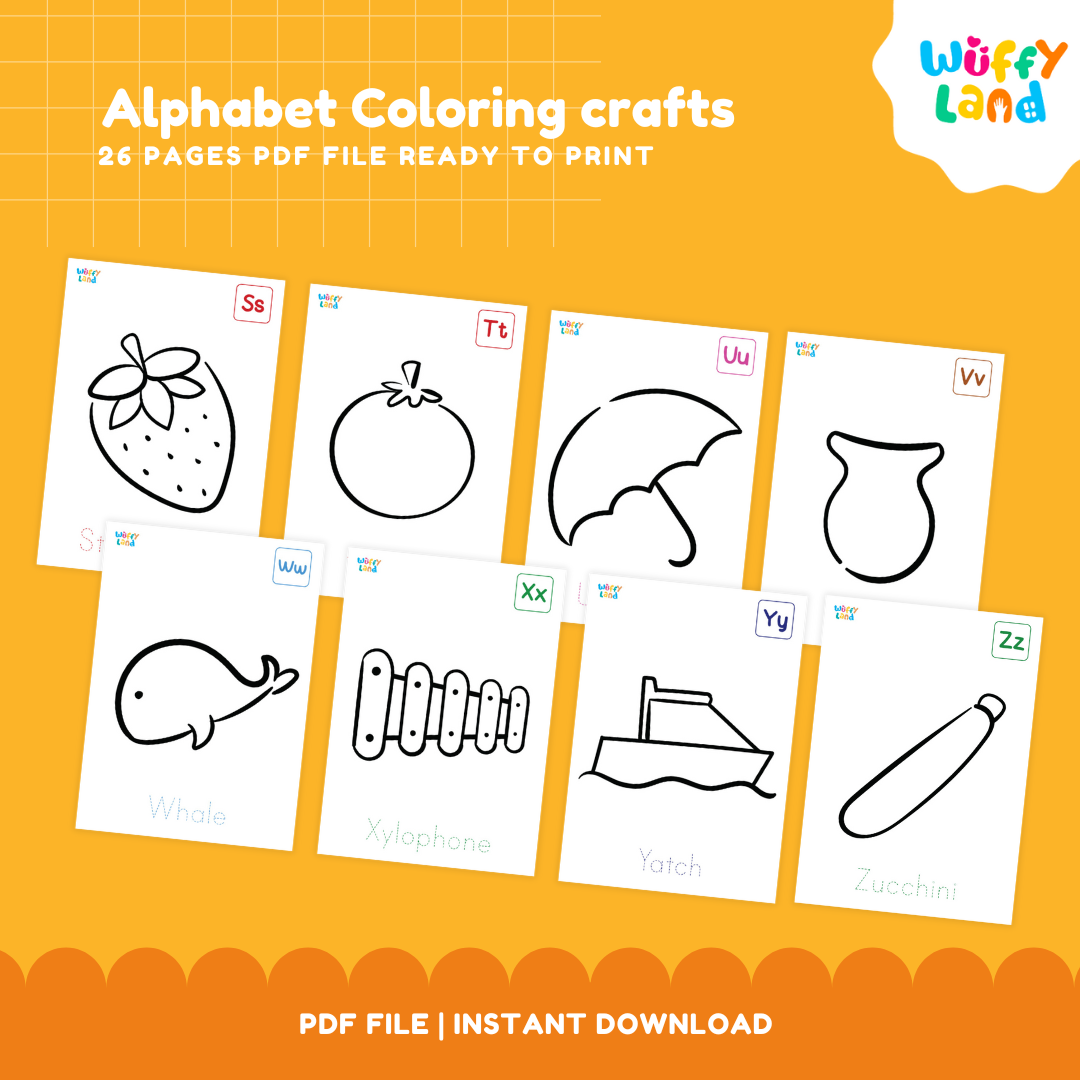 Alphabet Coloring Crafts - 26 A-Z Printable Activities for Kids