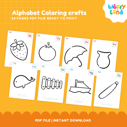 Alphabet Coloring Crafts - 26 A-Z Printable Activities for Kids