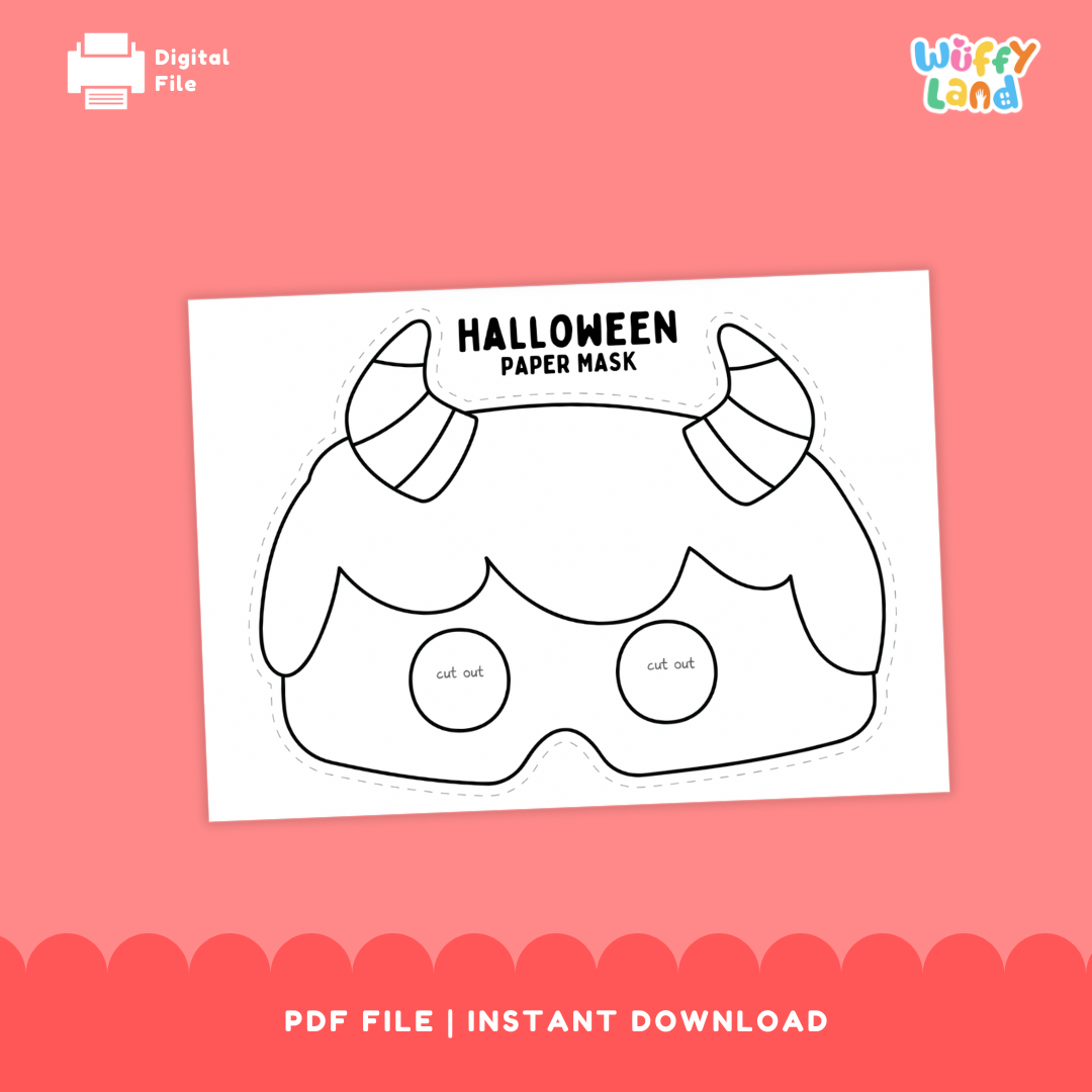 Halloween Little Devil Paper Mask – Printable Craft (Color + B&W)