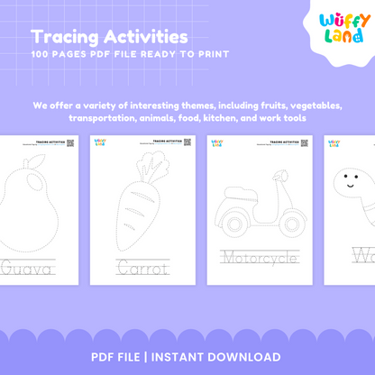 100 Pages Tracing Activities for Kids - Fun Educational Printable Worksheets - Learn Letters, Numbers Shapes