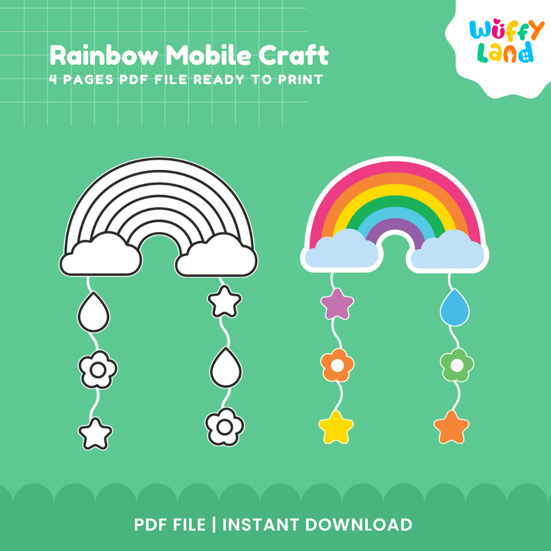 Rainbow Mobile Craft Printable | DIY Kids Room Decor |  Star Hanging Mobile for Kids Crafting Fun