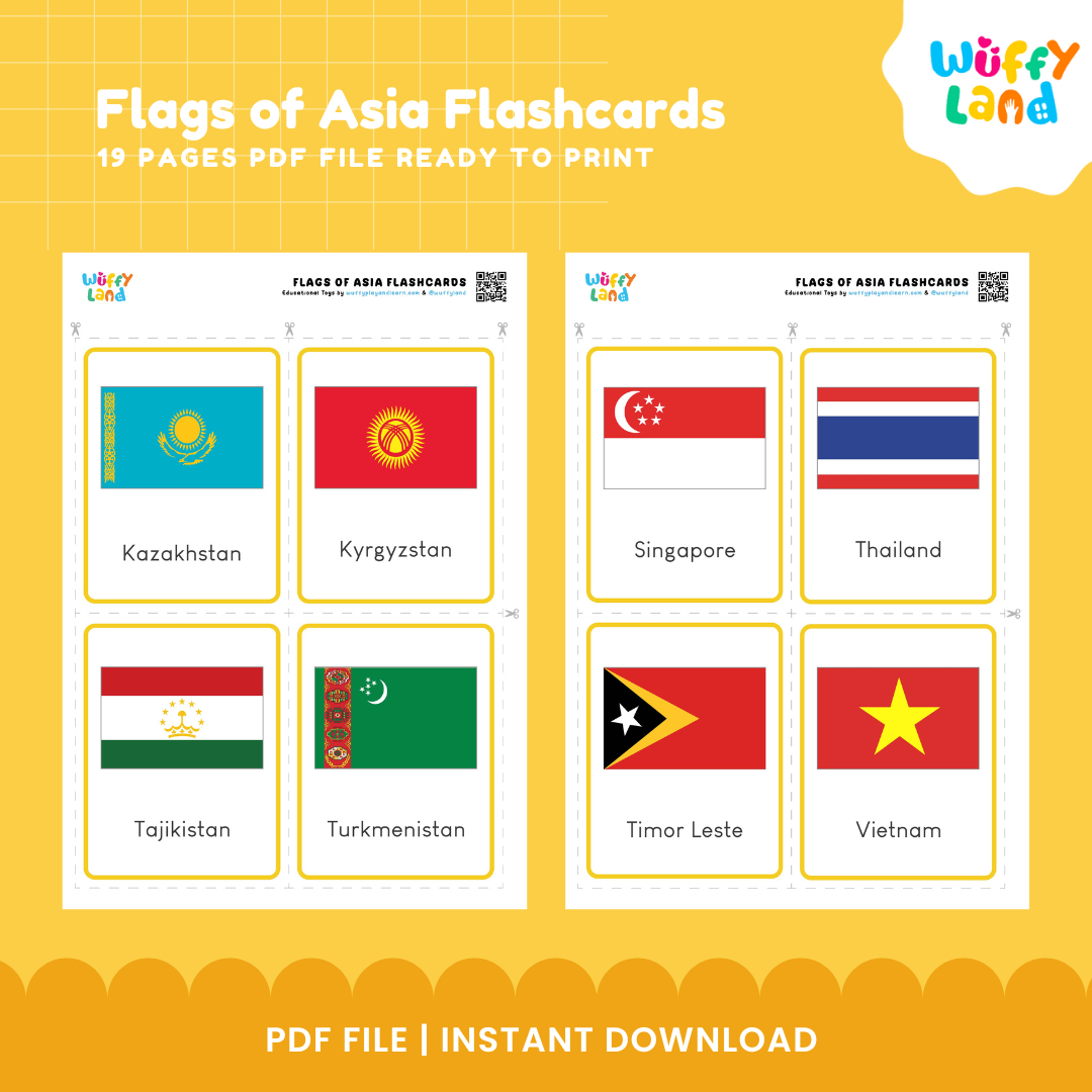 Flags of Asia Flashcards – 47 Printable Cards for Geography Learning