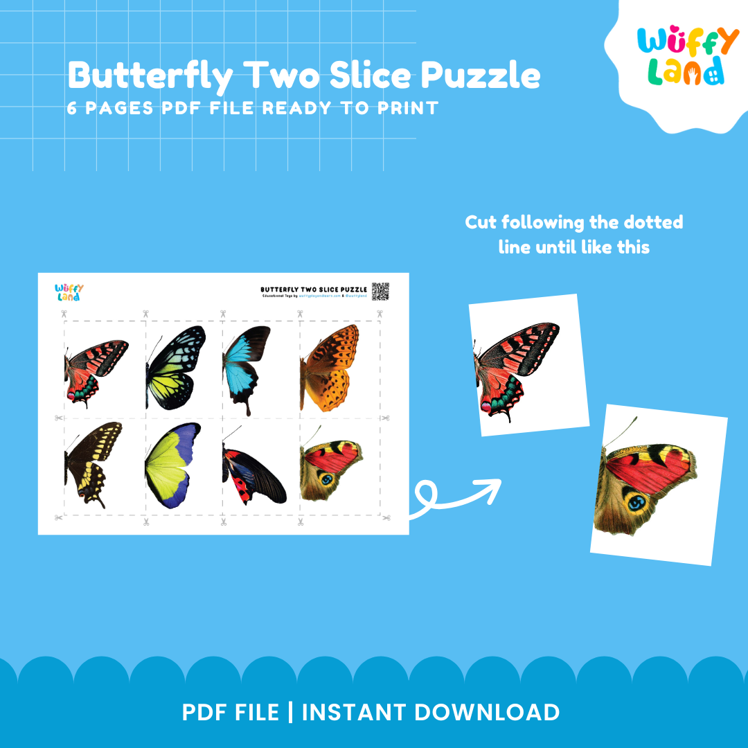 Butterfly Two Slice Puzzle – Fun Learning Printable for Kids!