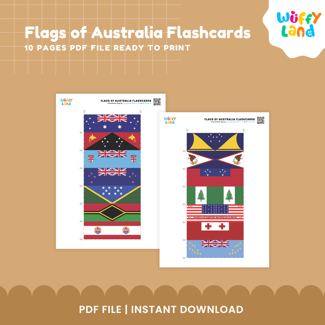 Flags of Australia Flashcards 23 Printable Flashcards for Kids - Geography Learning