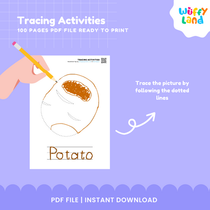 100 Pages Tracing Activities for Kids - Fun Educational Printable Worksheets - Learn Letters, Numbers Shapes