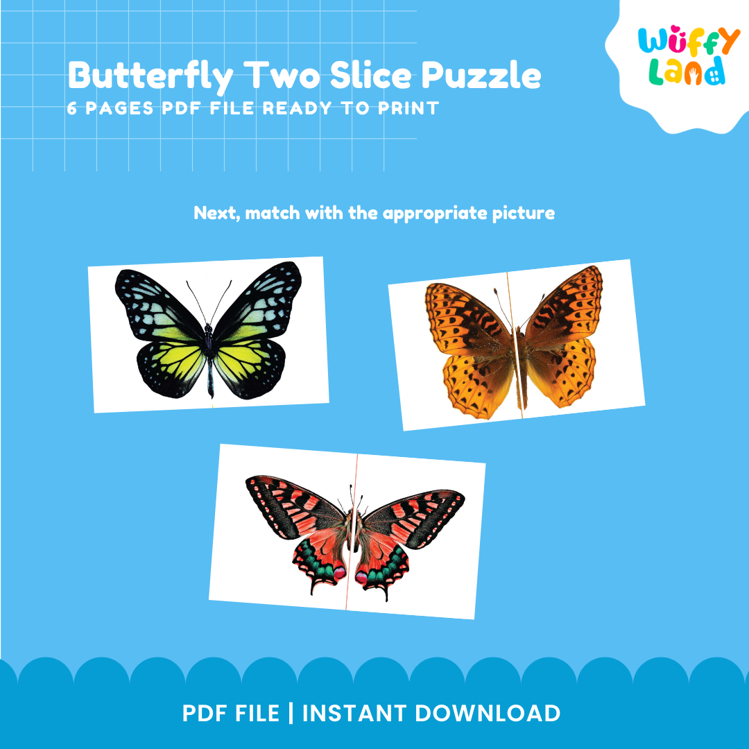 Butterfly Two Slice Puzzle – Fun Learning Printable for Kids!