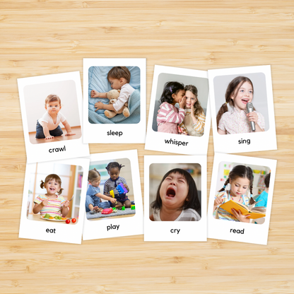 Kartu Flash Kata Kerja Aksi dengan Gambar Asli | 100 Kartu Kosakata yang Dapat Dicetak untuk ESL &amp; Anak-anak