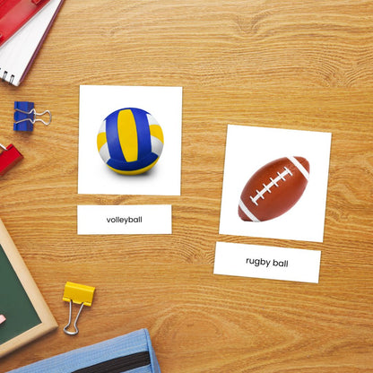 Kartu Sport Ball Montessori 3 Bagian dengan Gambar Asli