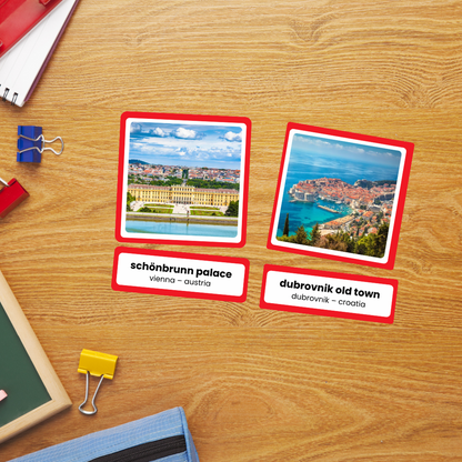 Kartu 3 Bagian Landmark Eropa - Geografi Montessori yang Dapat Dicetak