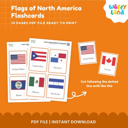 Explore North America: Printable Flags Flashcards for Kids - Educational Montessori Tool