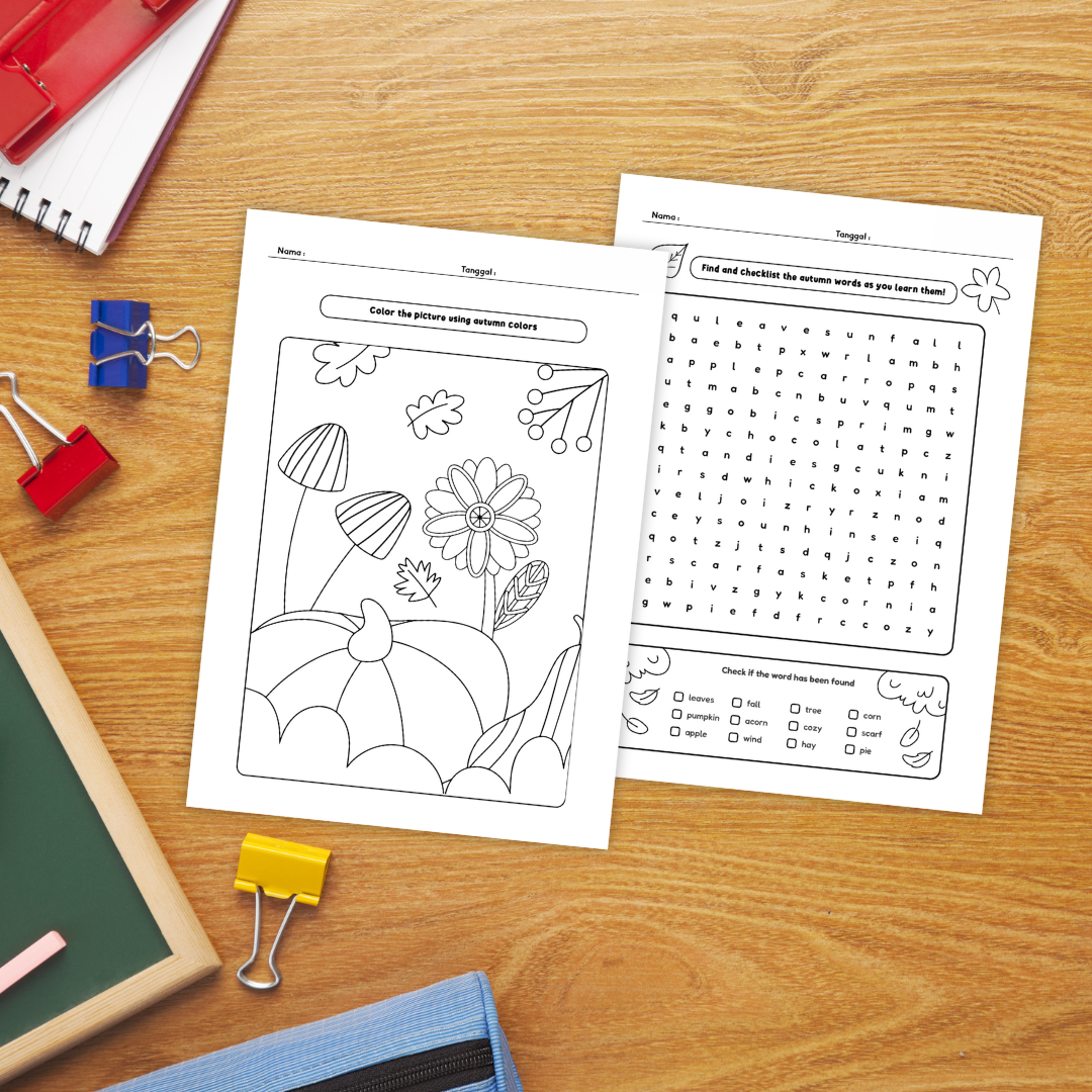 Autumn/Fall Worksheets Pack | Word Search, Maze, Color by Number, Coloring & Writing | No-Prep Printable PDF PreK–2