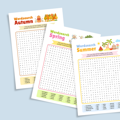 Four Seasons Word Search | Fun Seasonal Word Puzzles with Answer Keys