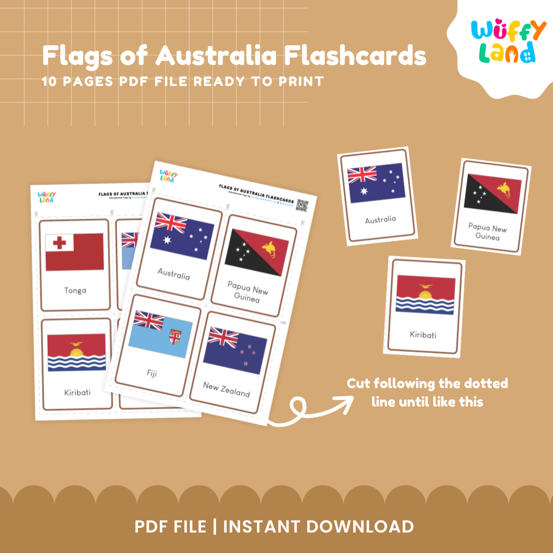 Flags of Australia Flashcards 23 Printable Flashcards for Kids - Geography Learning