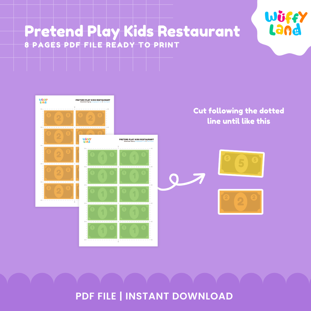 Restoran Anak-Anak Berpura-pura Bermain Cetak - Menu Permainan Dramatis, Formulir Uang &amp; Pesanan