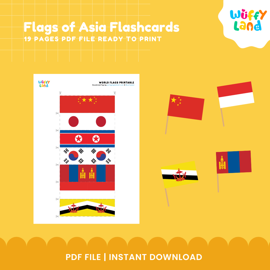 Flags of Asia Flashcards – 47 Printable Cards for Geography Learning