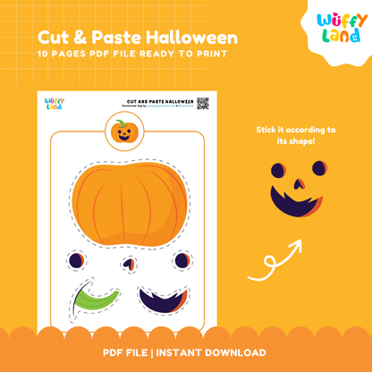 Lembar Kerja Potong &amp; Tempel Halloween untuk Anak-Anak: Kerajinan Seru &amp; Mudah | 10 Halaman untuk Dicetak