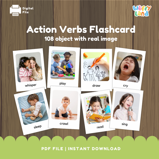 Kartu Flash Kata Kerja Aksi dengan Gambar Asli | 100 Kartu Kosakata yang Dapat Dicetak untuk ESL &amp; Anak-anak