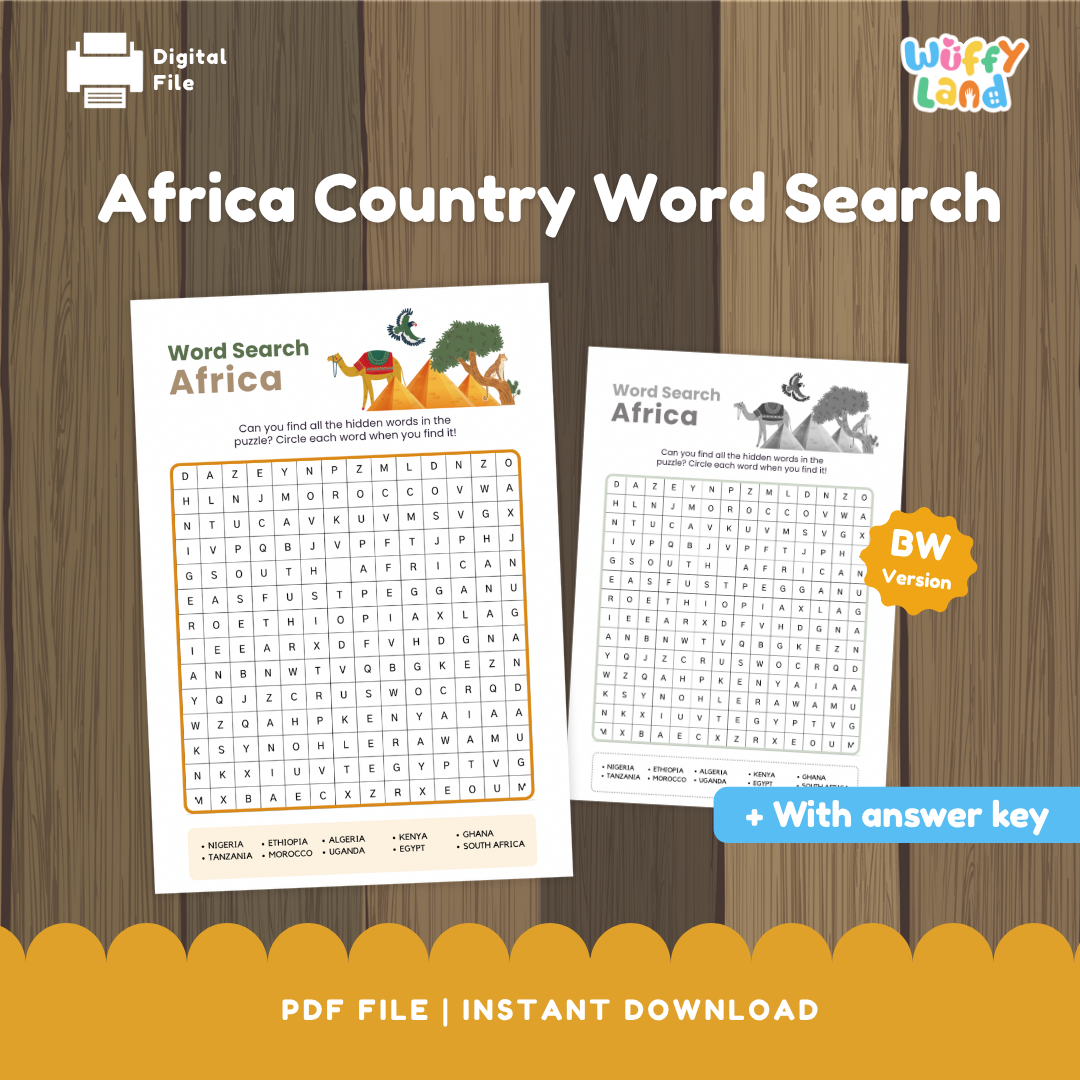 Africa Country Word Search Printable Geography Puzzle