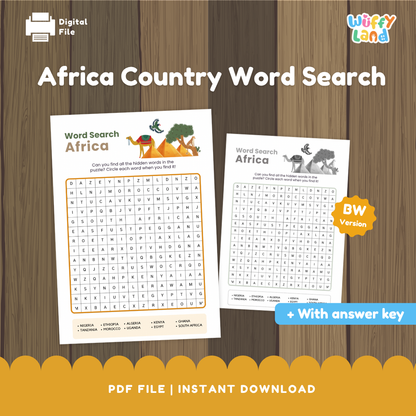 Africa Country Word Search Printable Geography Puzzle