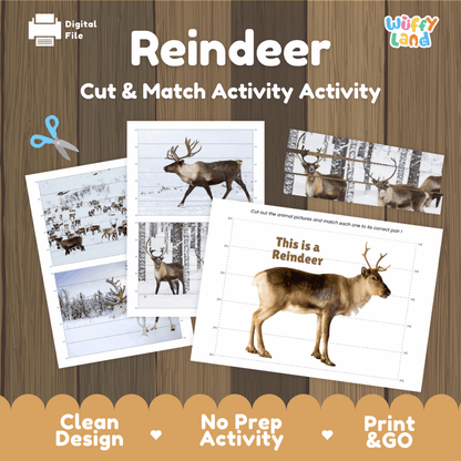 Reindeer Cut and Match Puzzle Activity Worksheets
