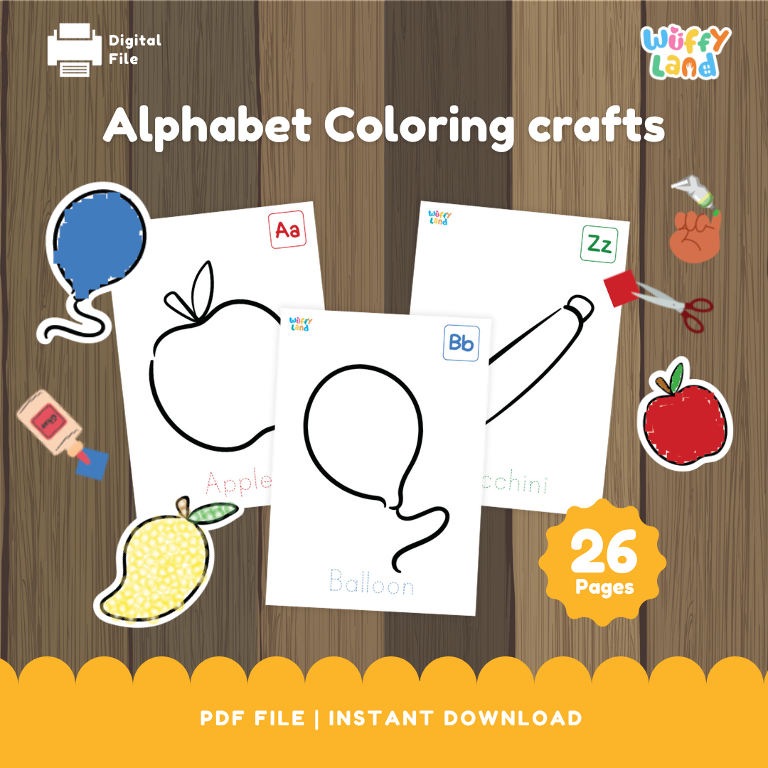 Alphabet Coloring Crafts - 26 A-Z Printable Activities for Kids