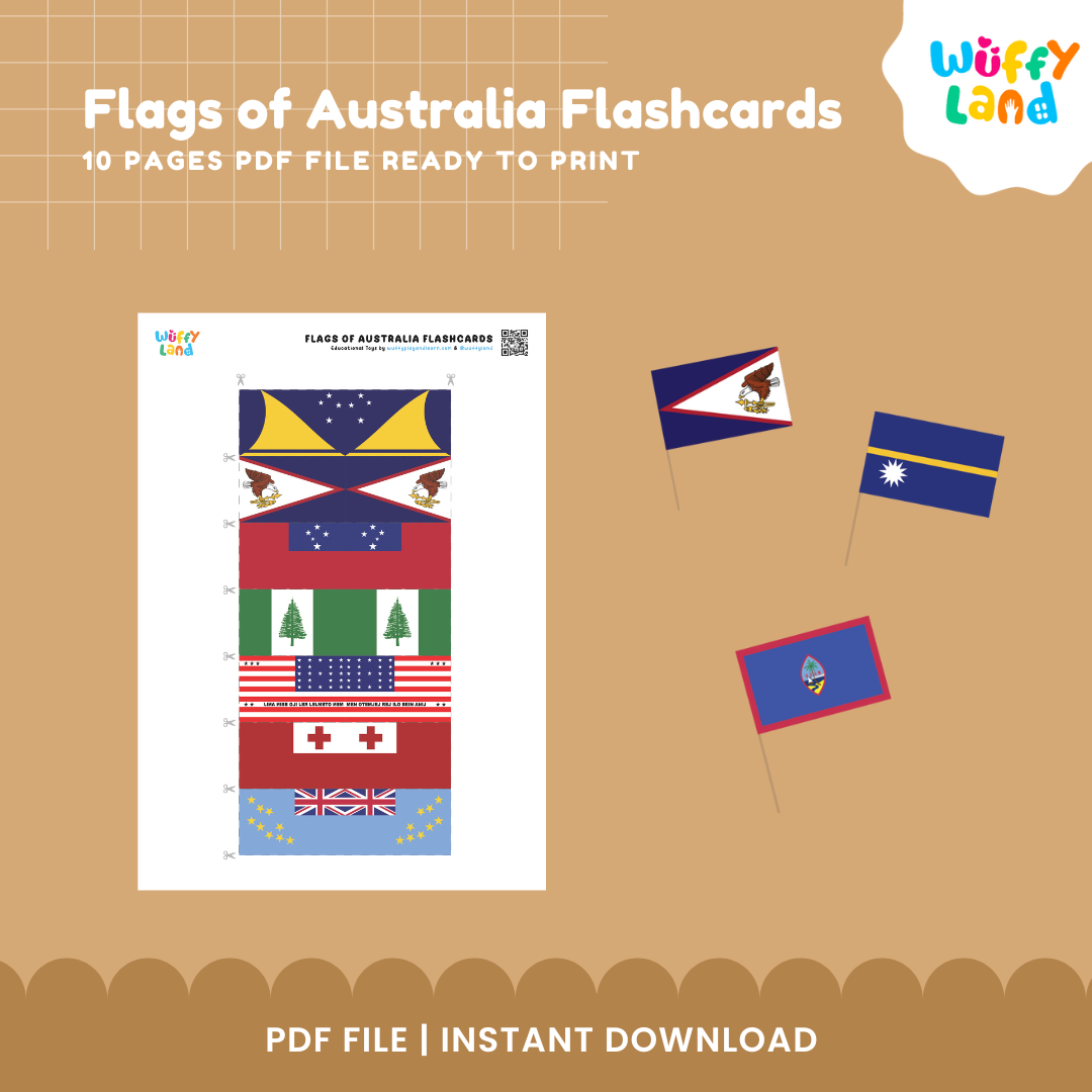 Flags of Australia Flashcards 23 Printable Flashcards for Kids - Geography Learning