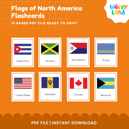 Explore North America: Printable Flags Flashcards for Kids - Educational Montessori Tool