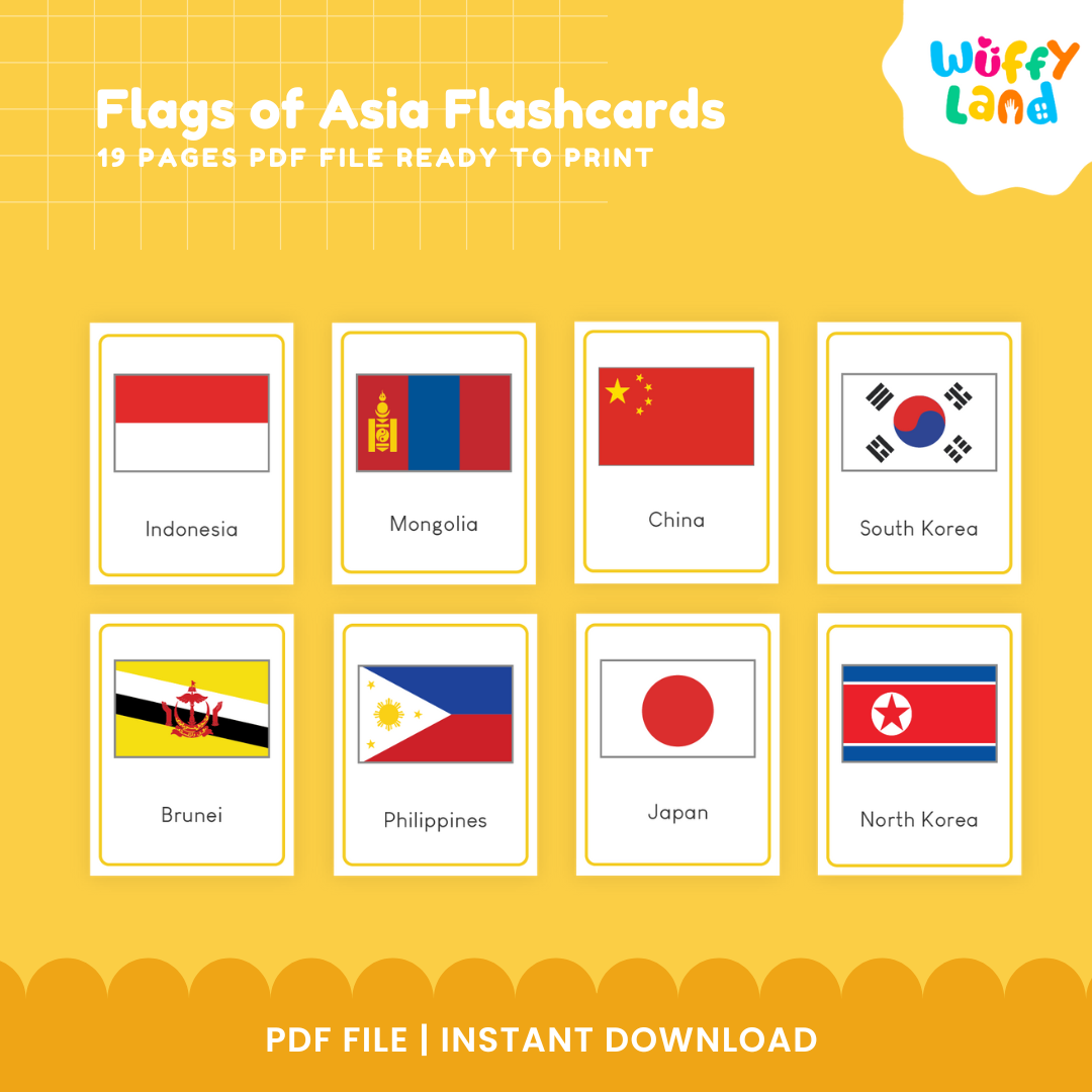 Flags of Asia Flashcards – 47 Printable Cards for Geography Learning