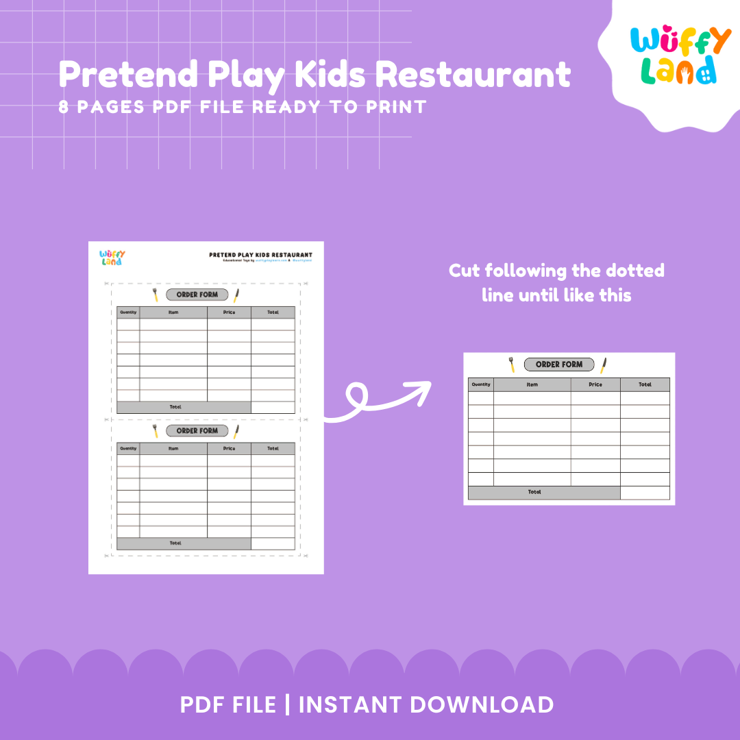 Restoran Anak-Anak Berpura-pura Bermain Cetak - Menu Permainan Dramatis, Formulir Uang &amp; Pesanan