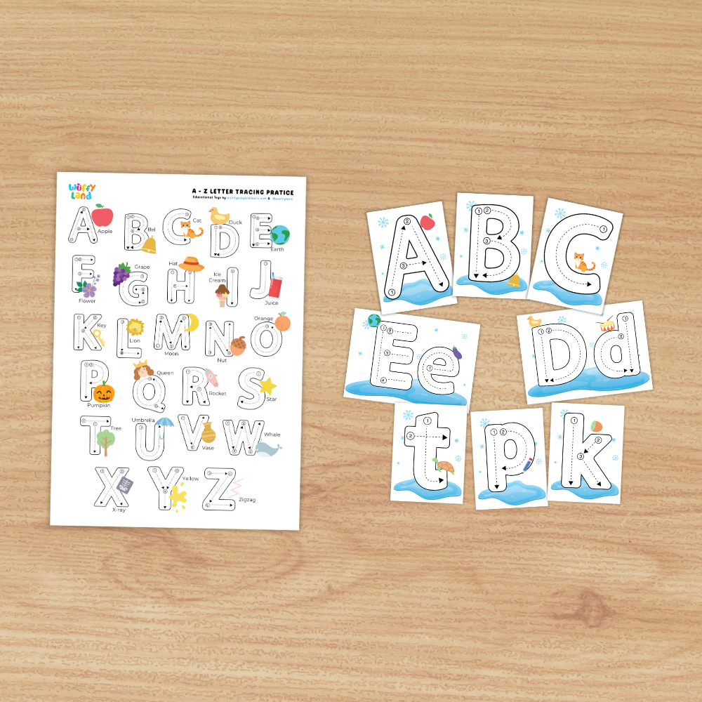 A-Z Letter Tracing Practice Winter Theme Worksheets