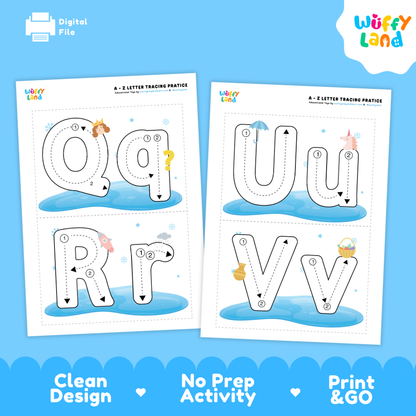 A-Z Letter Tracing Practice Winter Theme Worksheets