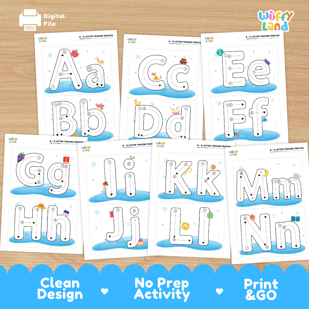 A-Z Letter Tracing Practice Winter Theme Worksheets