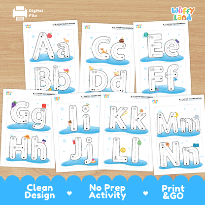 A-Z Letter Tracing Practice Winter Theme Worksheets