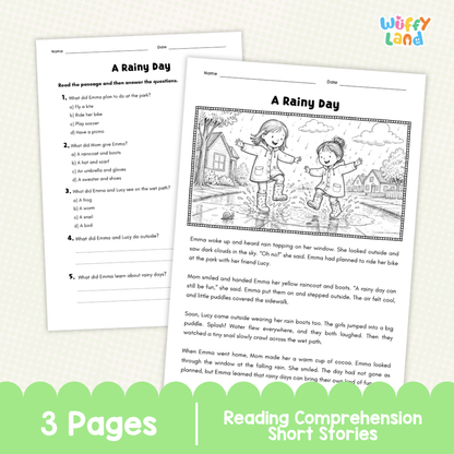 A Rainy Day Reading Comprehension Passage and Questions Worksheets