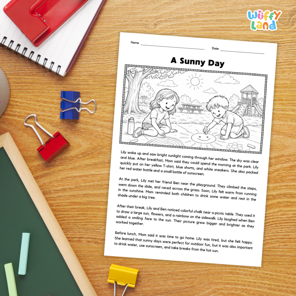 A Sunny Day Reading Comprehension Passage and Questions Worksheets