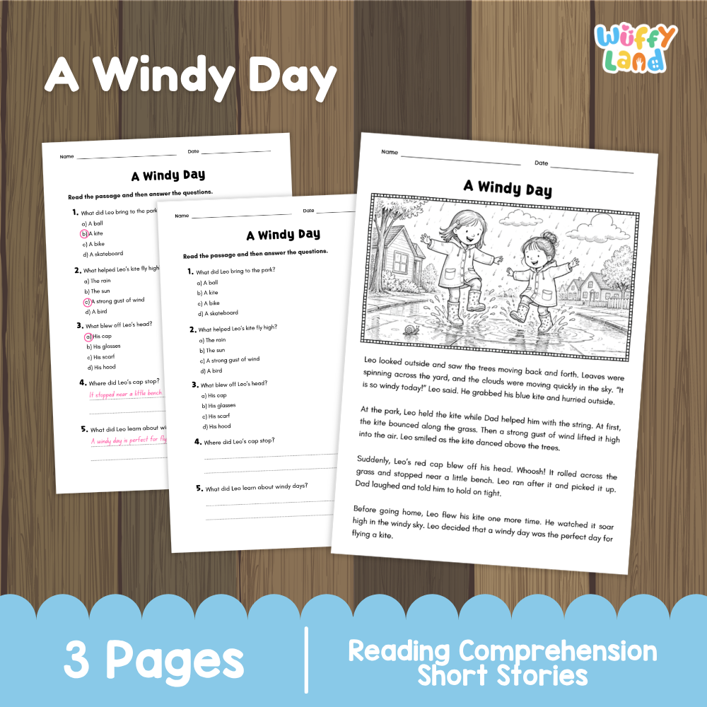 A Windy Day Reading Comprehension Passage and Questions Worksheets