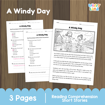 A Windy Day Reading Comprehension Passage and Questions Worksheets