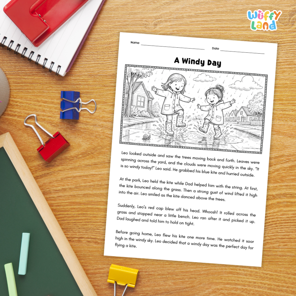 A Windy Day Reading Comprehension Passage and Questions Worksheets