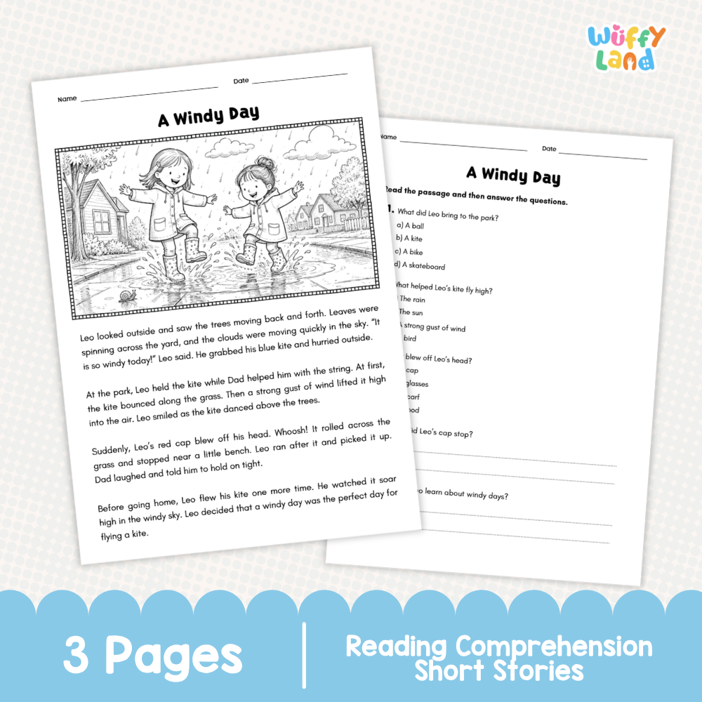 A Windy Day Reading Comprehension Passage and Questions Worksheets
