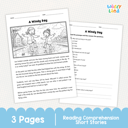 A Windy Day Reading Comprehension Passage and Questions Worksheets