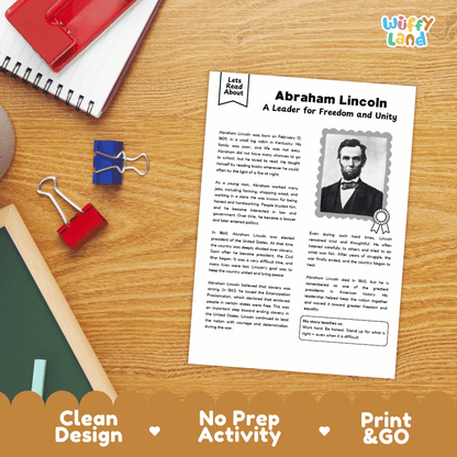 Abraham Lincoln Biography Reading Passage and Writing Activity Worksheets