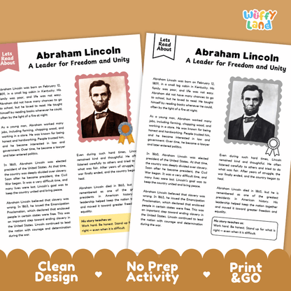 Abraham Lincoln Biography Reading Passage and Writing Activity Worksheets
