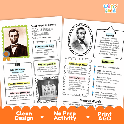 Abraham Lincoln Biography Research Page Famous People Worksheets and Graphic Organizers