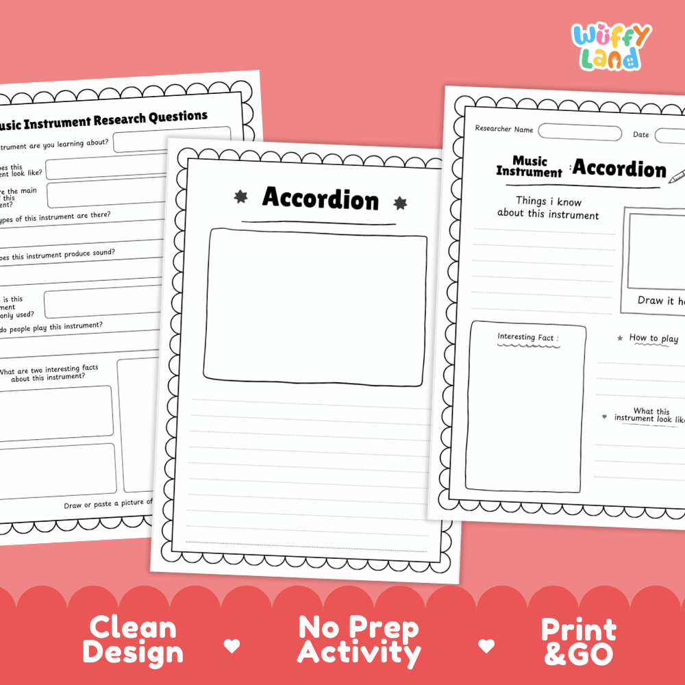 Accordion Music Research Page Worksheets