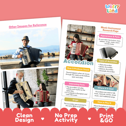 Accordion Music Research Page Worksheets