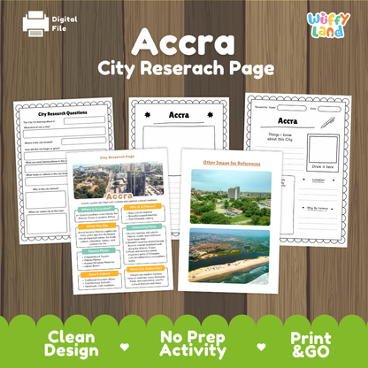 Accra City Research Project Worksheets and Fact Page Activity
