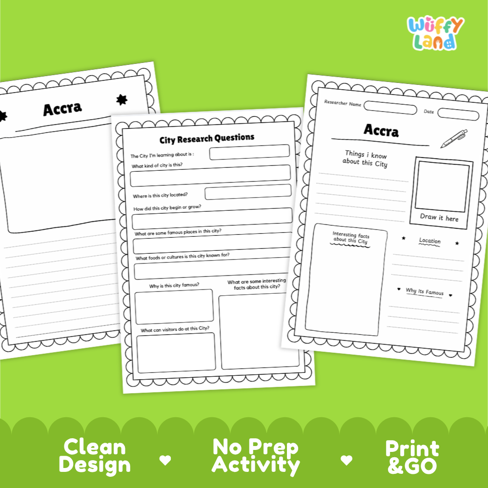 Accra City Research Project Worksheets and Fact Page Activity