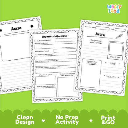 Accra City Research Project Worksheets and Fact Page Activity