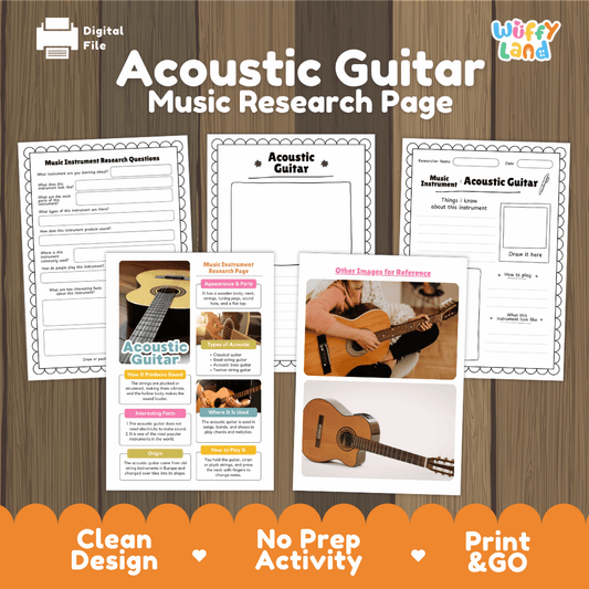 Acoustic Guitar Music Research Page Worksheets and Information Poster