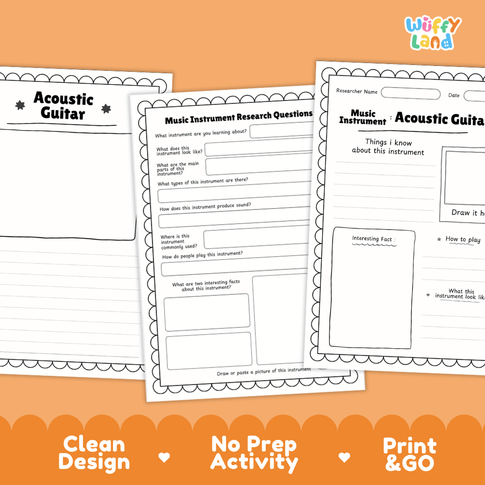 Acoustic Guitar Music Research Page Worksheets and Information Poster